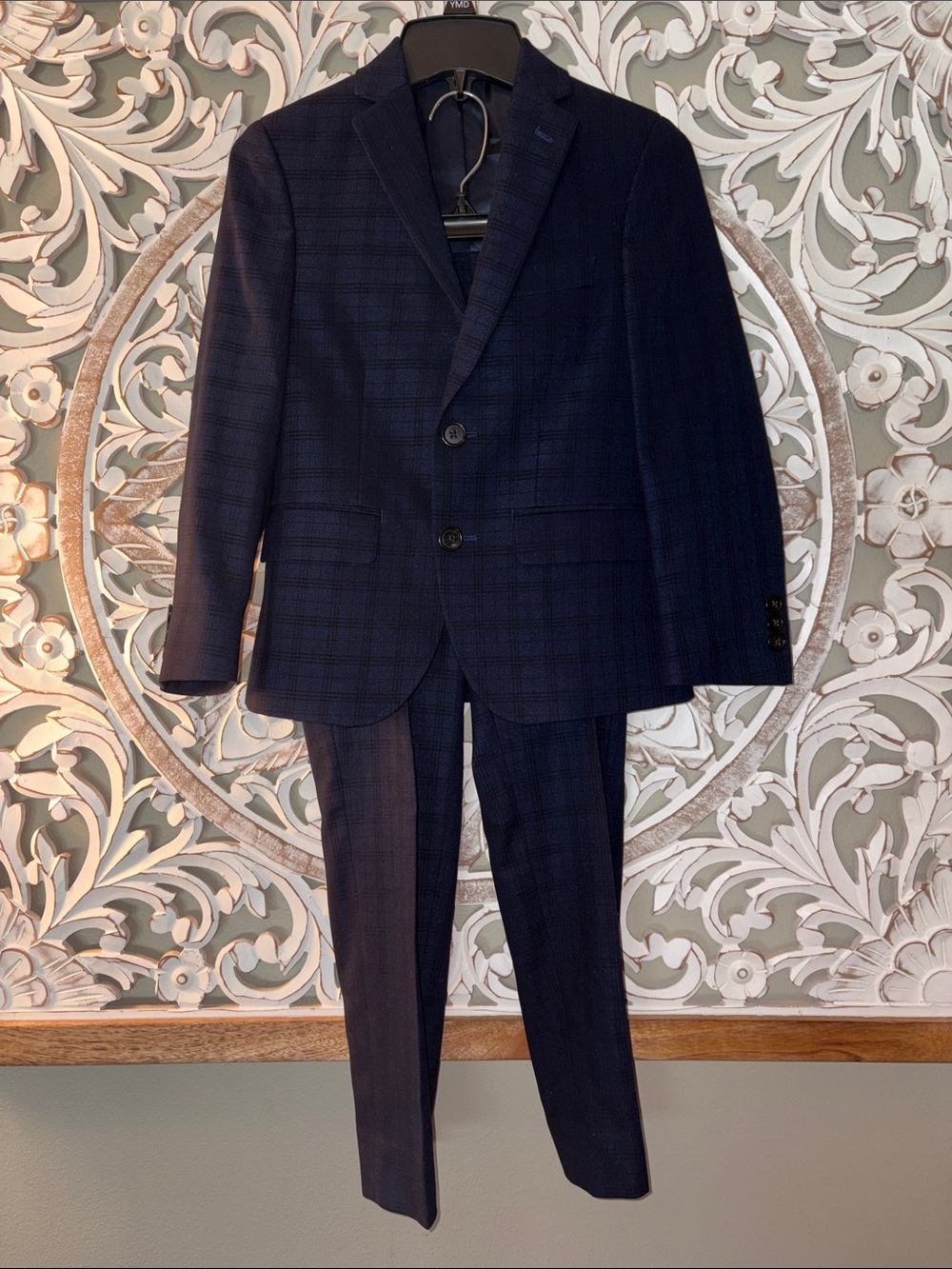 Lauren Ralph Lauren Boys Navy Blue Plaid 2-Piece Suit Set - Size 8